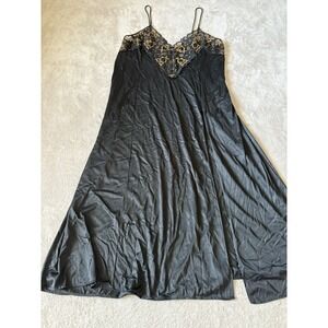 Vintage Soft Moments New York Women's Large Evening Night Gown Black Gold Trim‎